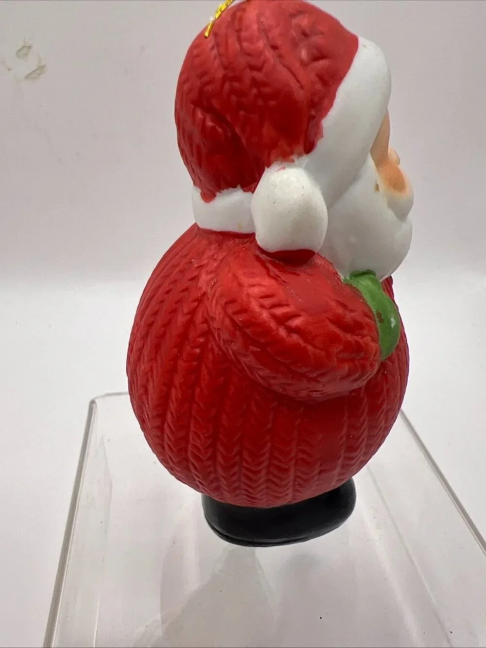 Vtg Santa Claus Figurine Christmas Ornament Roly Poly Sweater 3.5”